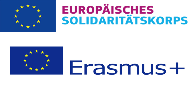 Die Logos von Erasmus+ und dem europäischen Solidaritätskorps